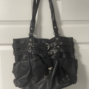 B Makowsky black genuine leather large shoulder bag. Good preowned condition